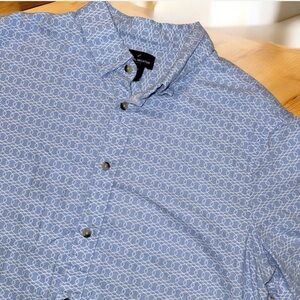 Daniel Hechter Paris Men's Large Linen Blend Blue Geometric Short Sleeve Shirt